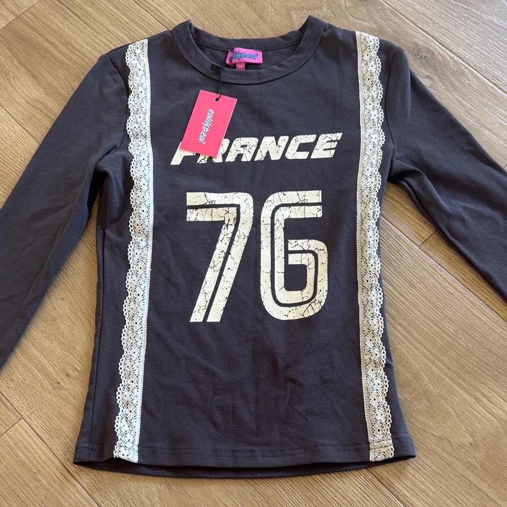 Edikted Black Long Sleeve Tee with Lace and Print